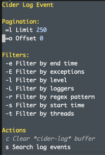 CIDER Log transient menu