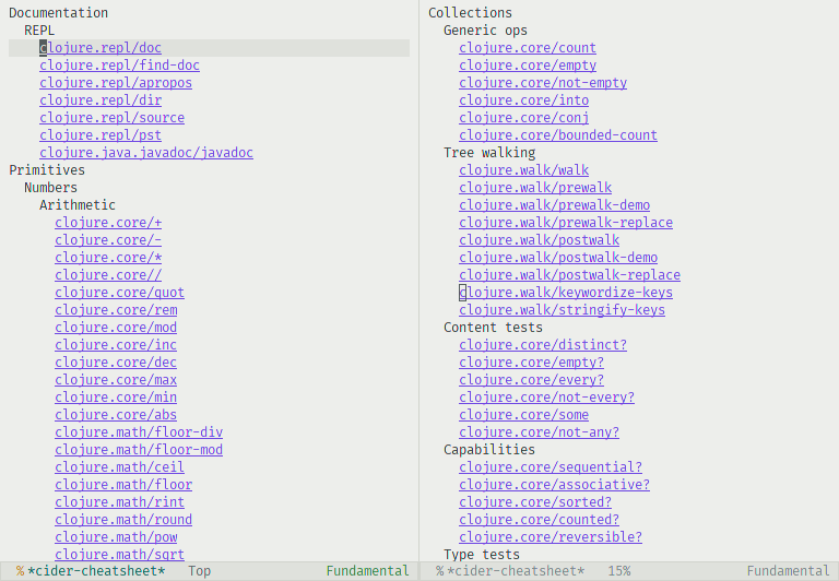 Displaying cheatsheet in buffer