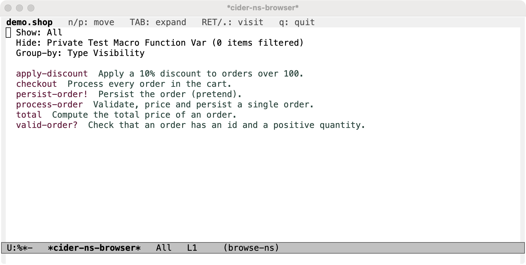 The namespace browser